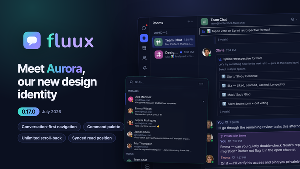Fluux Messenger 0.17.0: Aurora, a new visual identity and conversation-first navigation
